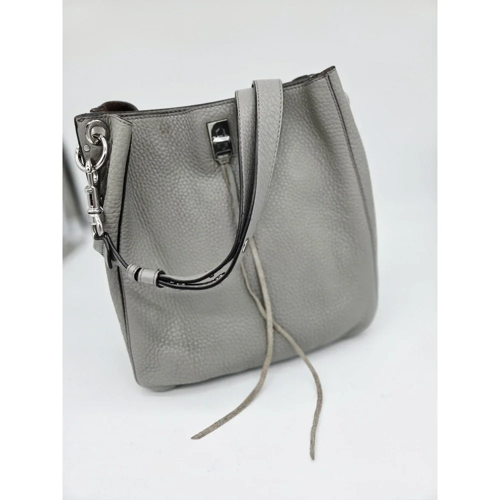 Rebecca Minkoff Bag Grey Leather‎ Silver Bucket Shoulder Pebbled Slouchy Soft